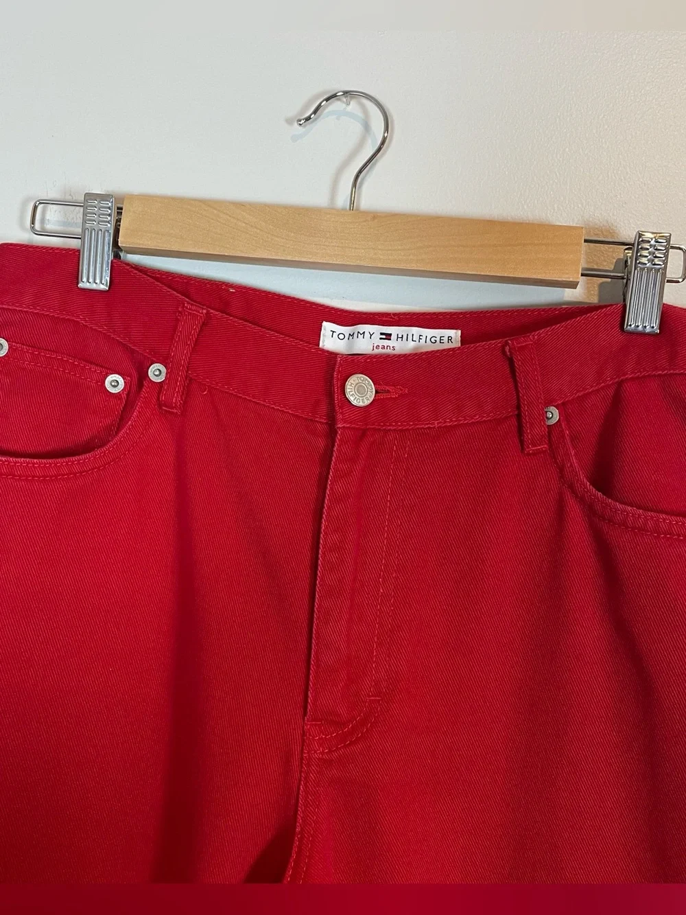 Y2K Tommy Hilfiger Size 8 Red Straight Leg Mid Rise 100% Cotton Jeans